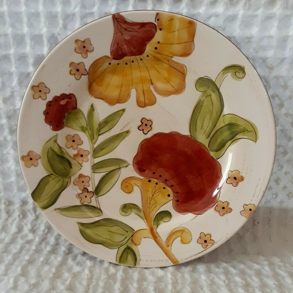 2 Gates Ware SALAD PLATES Ivory Gold Rust Green Floral Theme 8.5